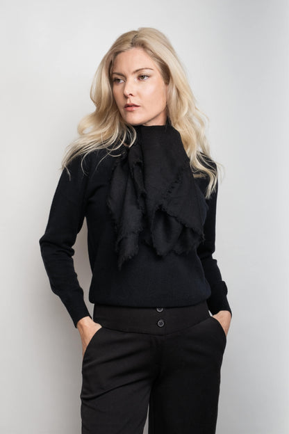 Signature Metro Cashmere Rib V-Neck Sweater - Black