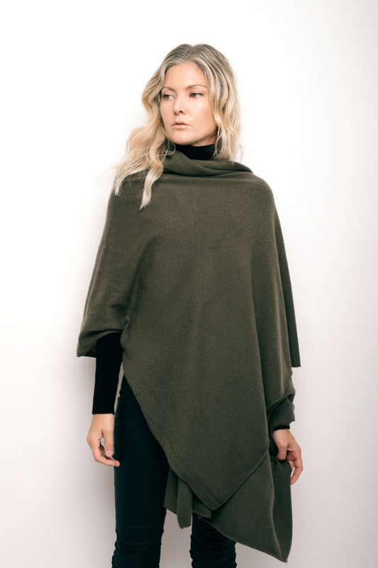 Versatile Pure Cashmere Wrap & Scarf - Olive