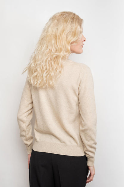Classic Ribbed Cashmere Crewneck Sweater - Beige