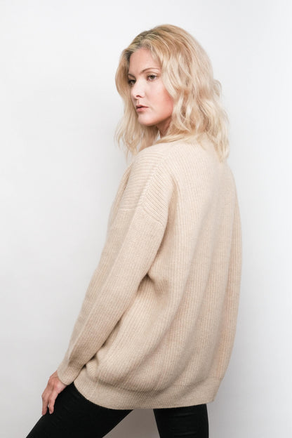 Luxe Relaxed Fit Cashmere Cardigan - Beige