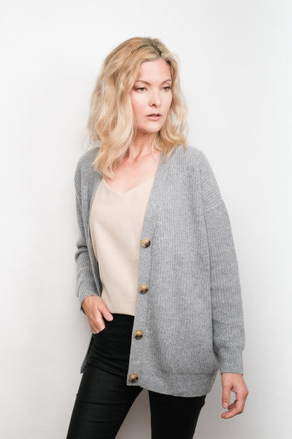 Luxe Relaxed Fit Cashmere Cardigan - Grey