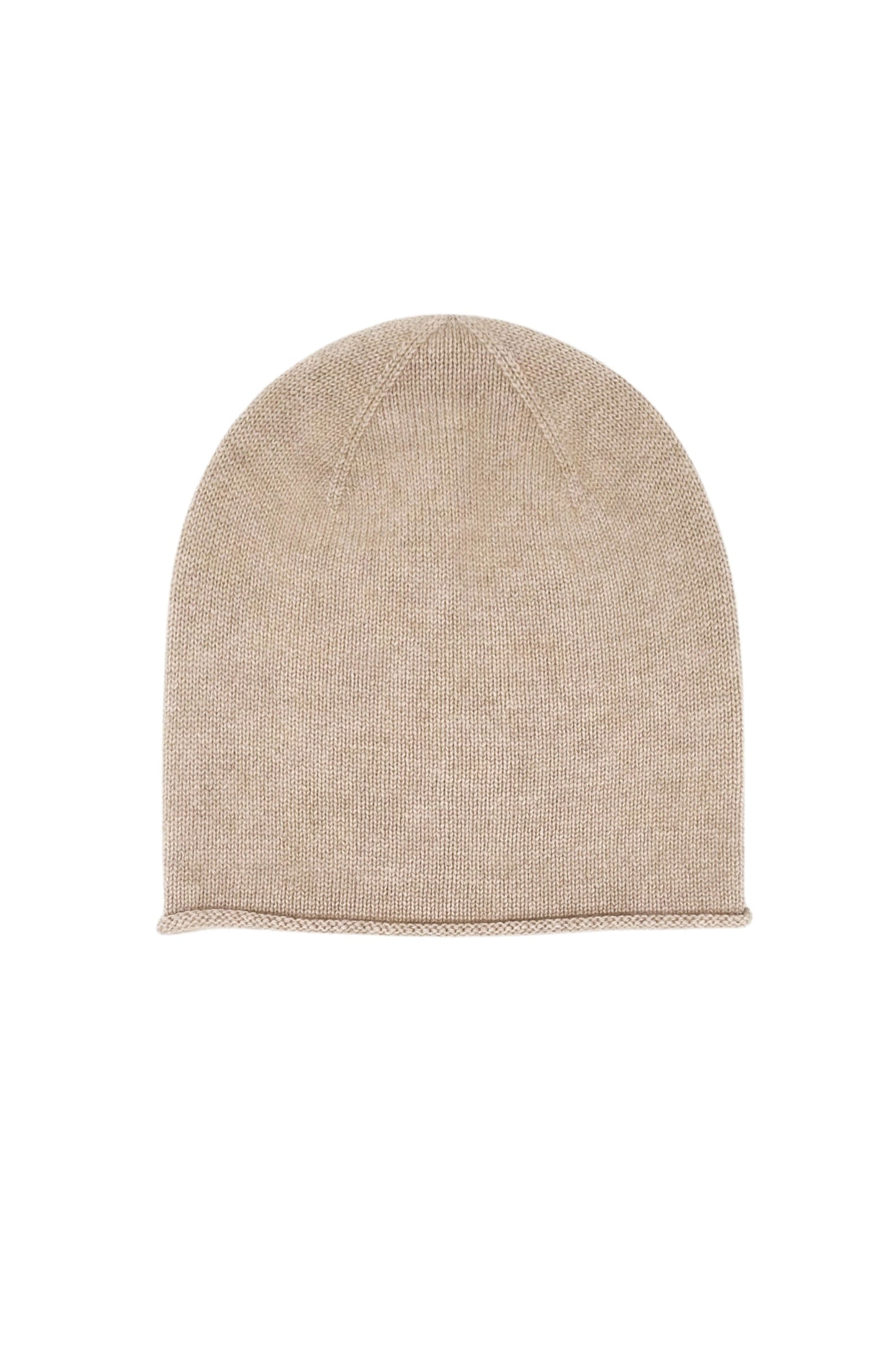 Cashmere Unisex Roll-Edge Beanie - Beige