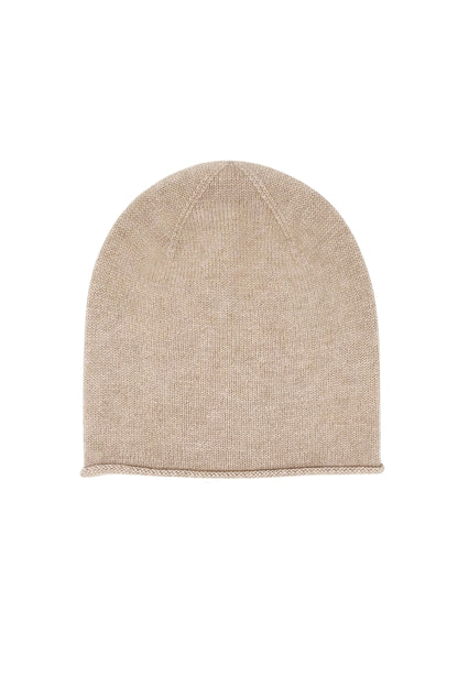 Cashmere Unisex Roll-Edge Beanie - Beige