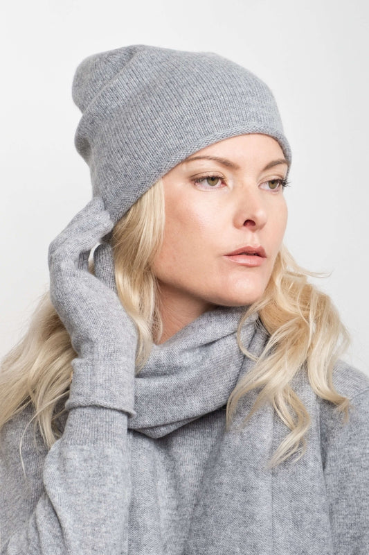 Cashmere Unisex Roll-Edge Beanie - Grey