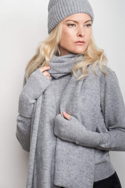 Cashmere Fingerless Gloves Mittens - Grey