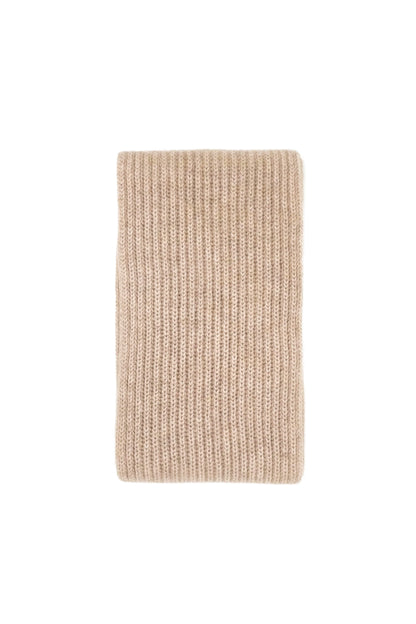 Slim Ribbed Cashmere Long Scarf - Beige